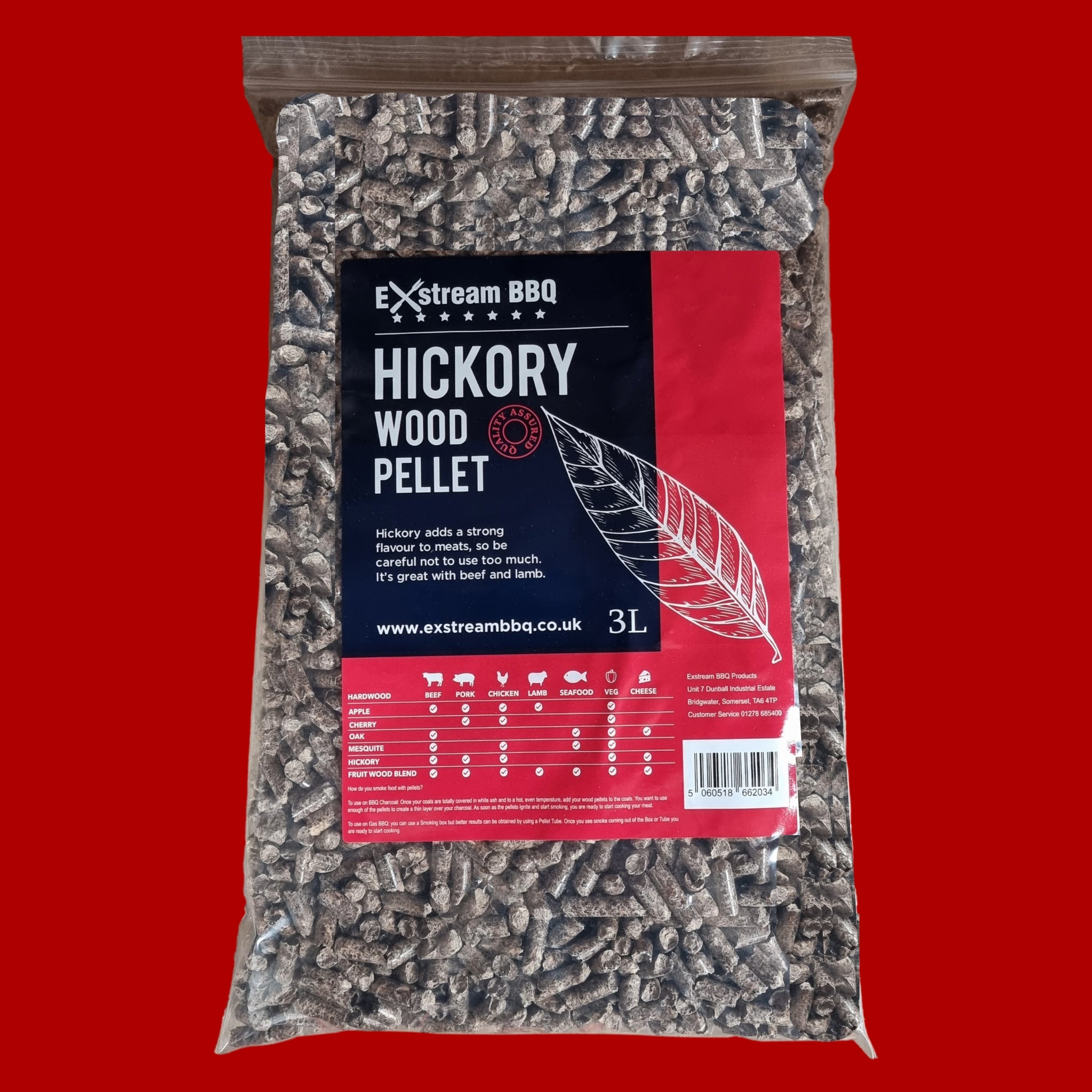 ExstreamBBQ HICKORY BBQ Smoking Wood Pellets 3L Bag For Ninja Woodfire Electric BBQ Grill Ooni Pizza Ovens For Beef, Pork, Poultry Game Meats